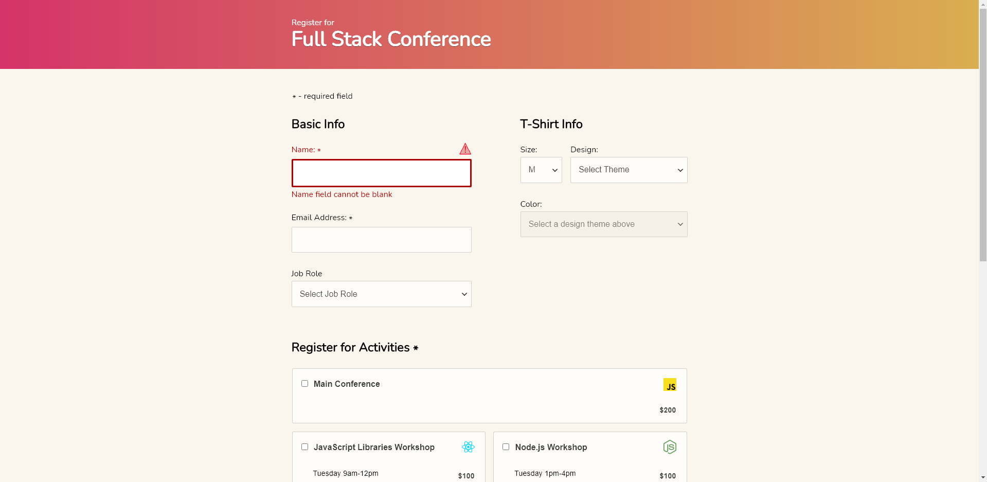 Screen capture of Interactive Form & Accessibility