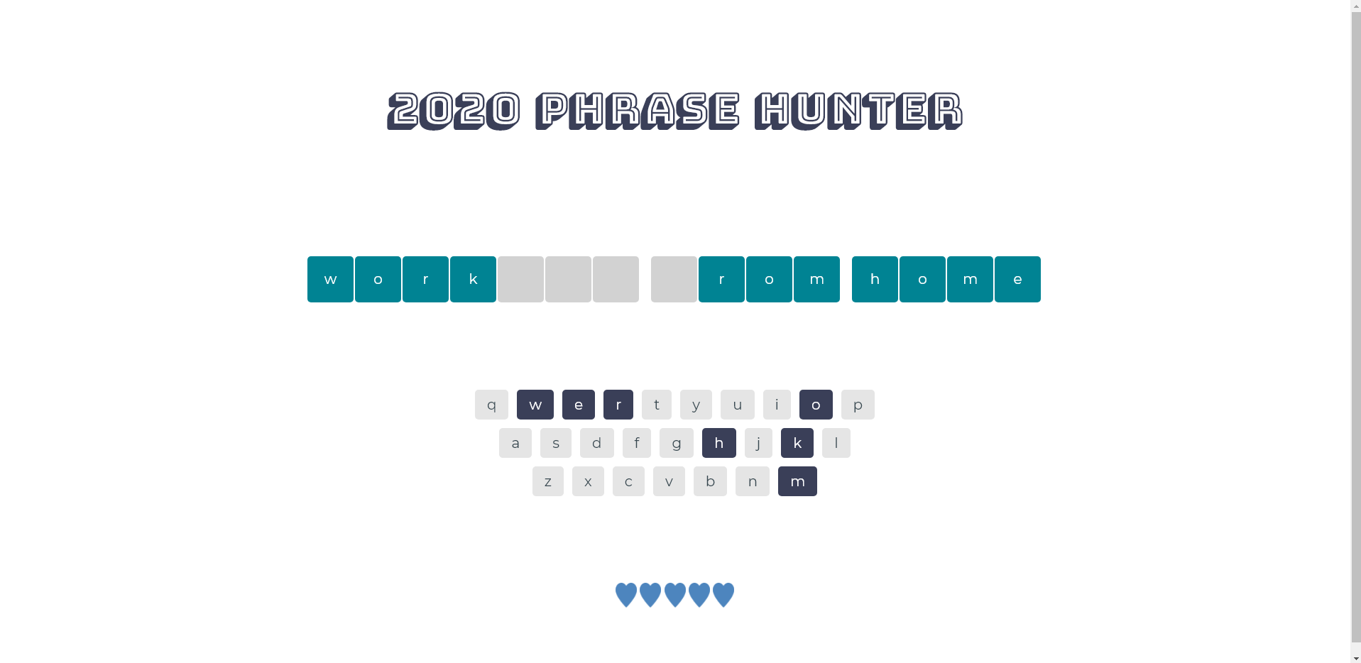 Screen capture of 2020 Phrase Hunter: Object-Oriented Programming Game