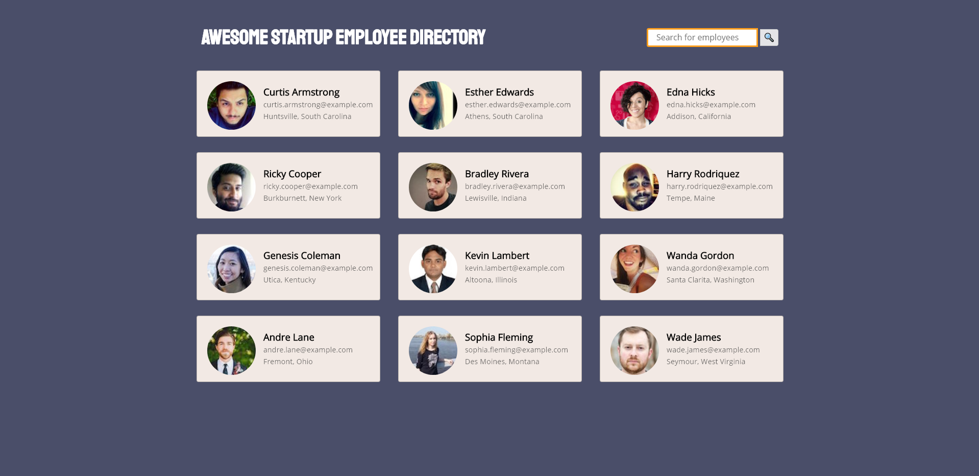 Screen capture of Awesome Employee Directory: Public API Integration